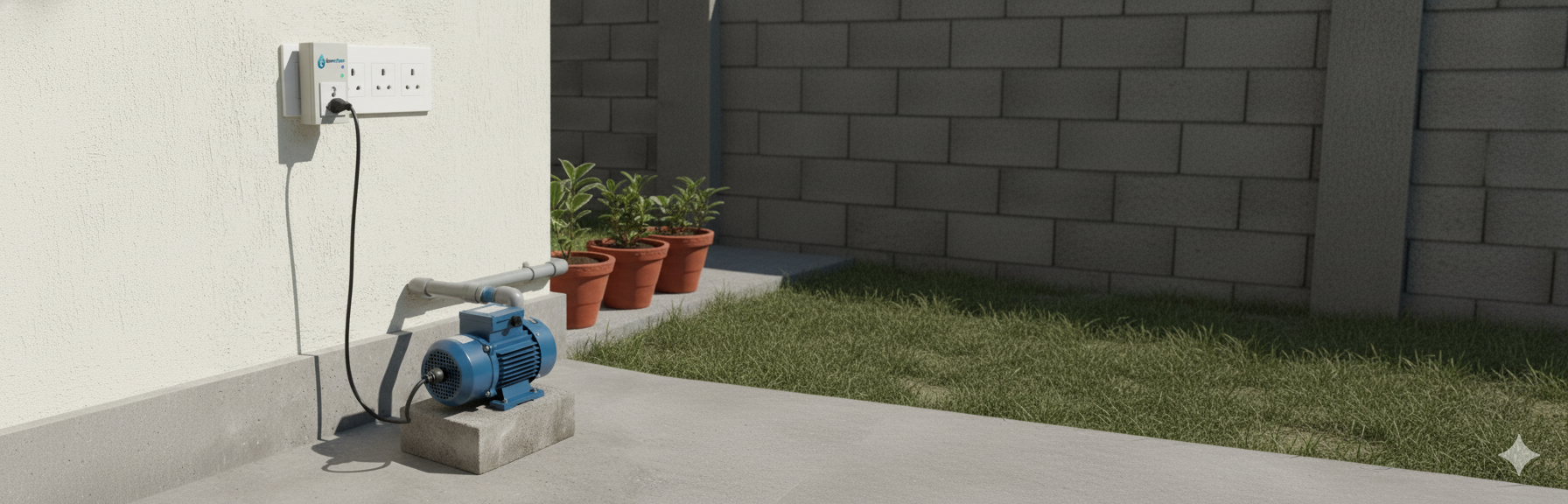 Water pump motor with dry run protection connected to SenseFlow automatic controller